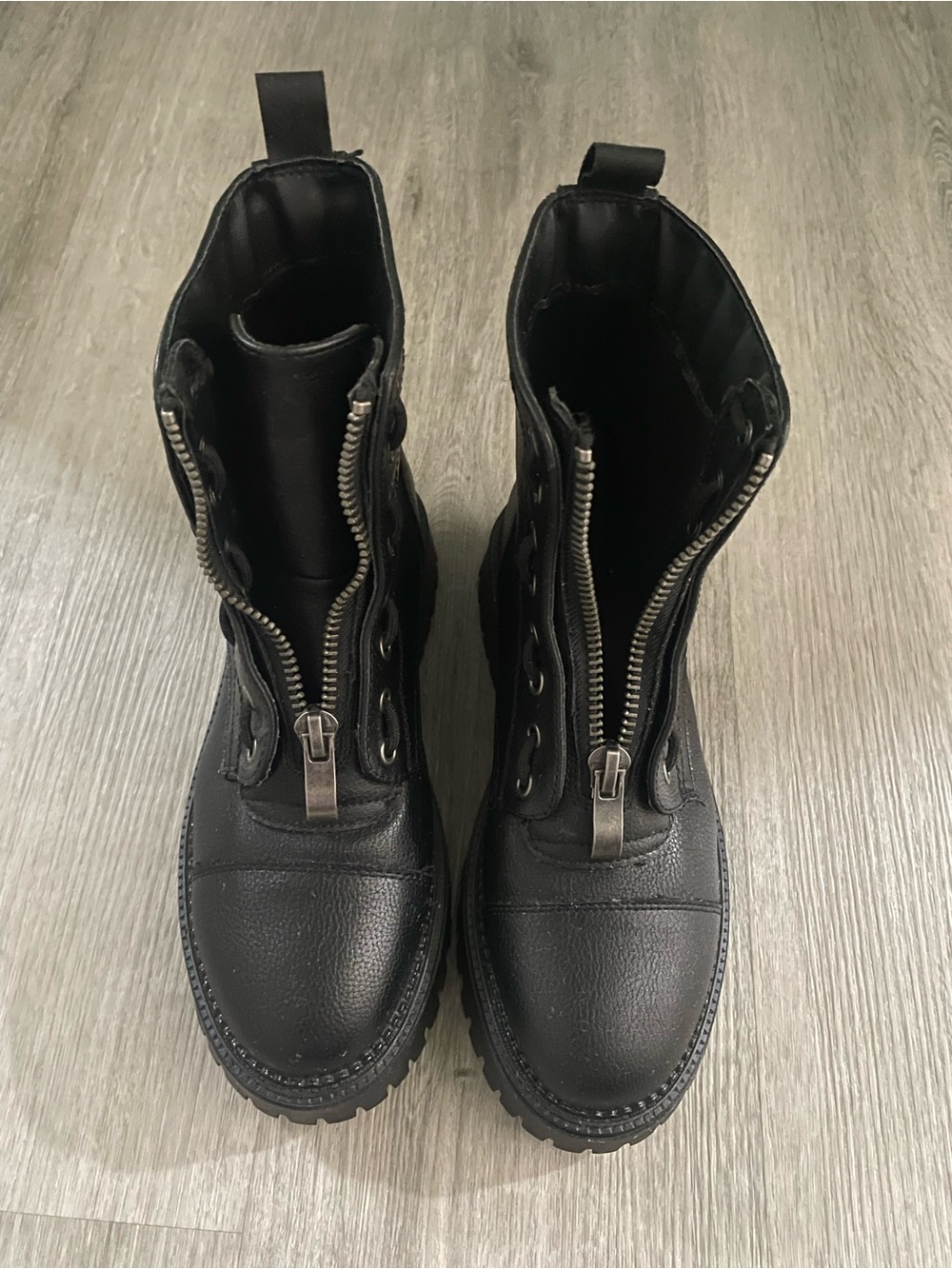 Sincerly Jules Black Front-Zip Kids Combat Boots